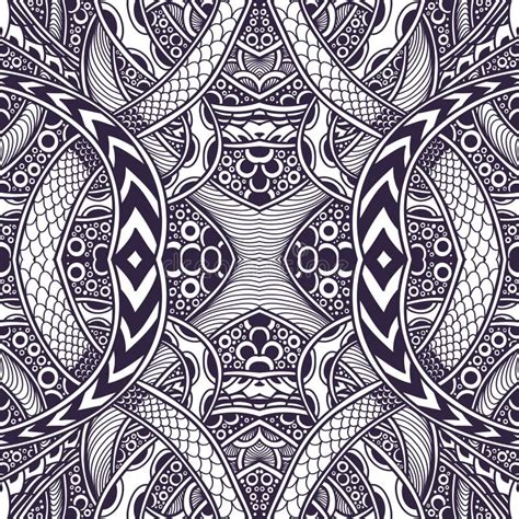 Abstract Zen Tangle Zen Doodle Seamless Pattern Black On White Stock