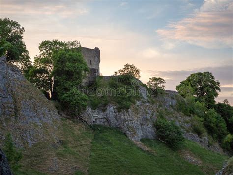 Peveril Castle during Sunset in Castleton, Derbyshire in the Pea Stock ...