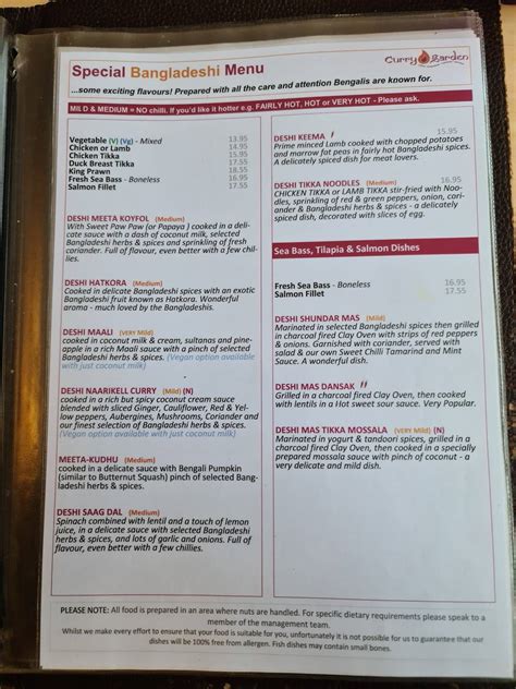 Menu At The Curry Garden Restaurant Takeaway Ringwood