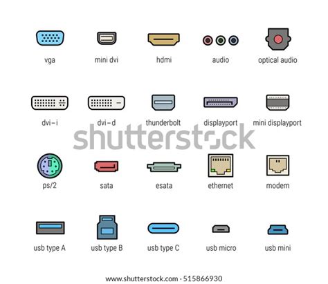 Computer Interface Ports Vector Icon Set Stock Vector (Royalty Free ...