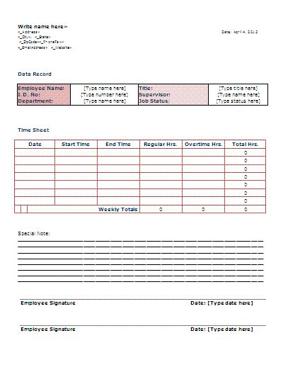 Timesheet Templates | 11+ Free Printable Word & PDF Formats