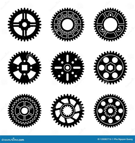 Sistema Del Icono De La Rueda De Engranaje Vector Plano De La Silueta