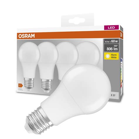 4pak Żarówka Led E27 A60 8 5w 60w 806lm 2700k Ciepła 300° Osram Base