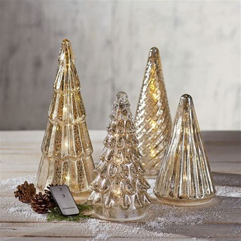 Mercury Glass Trees With Led Lights Set Festive Christmas Decor