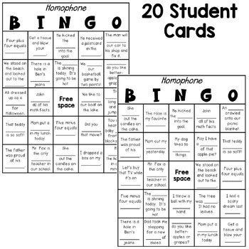 Homophone Bingo Game (and worksheet!) 20 different cards! by Deb Hanson