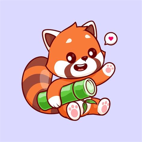 Free Vector Cute Red Panda Holding Bamboo Cartoon Vector Icon