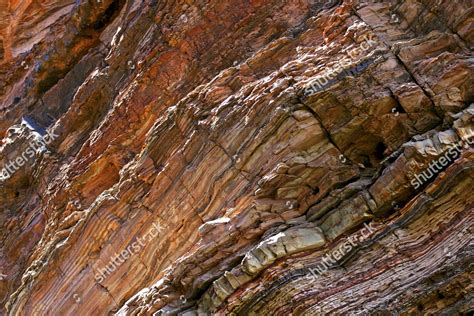 Detail Banded Rock Wall Formation Hamersley Editorial Stock Photo