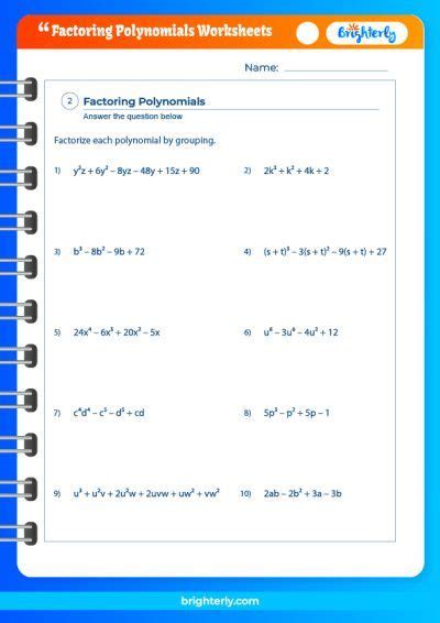 Free Printable Factoring Polynomials Worksheets Pdfs