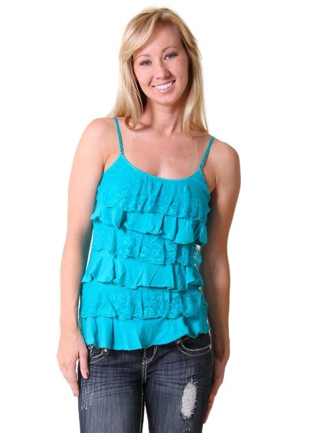 Tiered Lace Ruffle Cami Basic Knit Top Fashion Tops