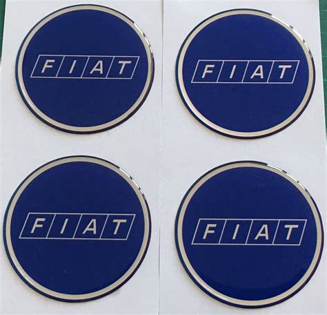 Fiat Alloy Wheel Centre Cap Stickers Domed X Blue Chrome Classic Old