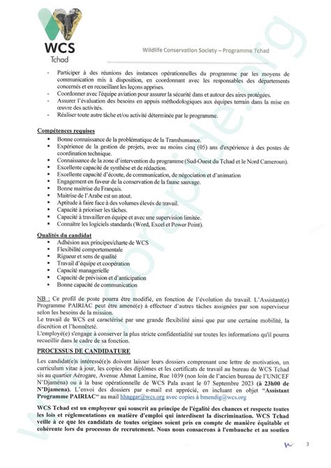 La Wildlife Conservation Society WCS Recrute Un Assistant Du