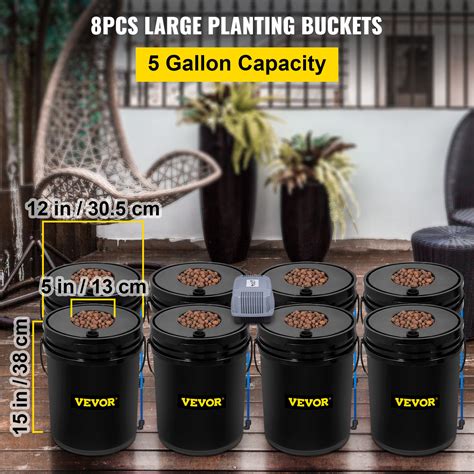 Vevor Dwc Hydroponic System Gallon Buckets Deep Water Culture