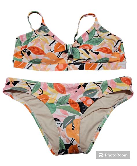 Kona Sol Keyhole Tropical Print Bikini Set Size Large Gem