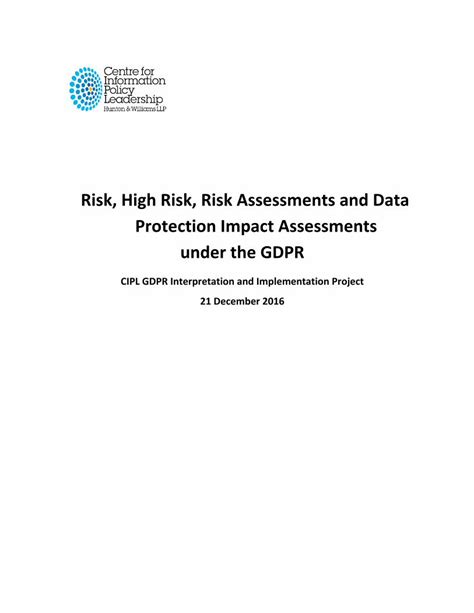 Pdf Risk High Risk Risk Assessments And Data Protection · Risk High Risk Risk