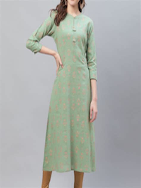 Buy Ahika Women Green And Pink Ethnic Printed A Line Kurta Kurtas For