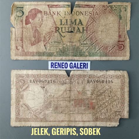 Jual Asli Rusak 5 Rupiah Tahun 1958 Seri Pekerja Tangan Rp Uang Kertas