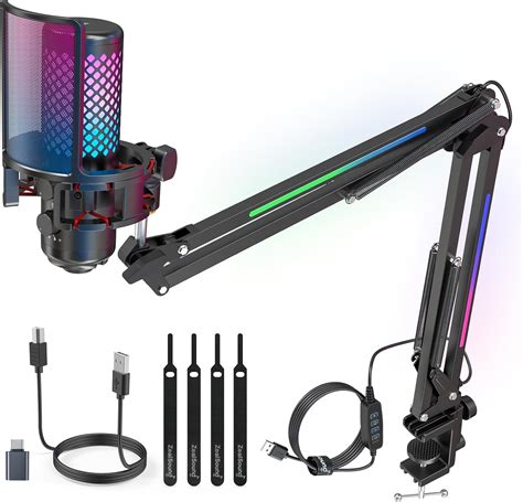 Zealsound Gaming Microphone With Arm All Metal Built Rgb Usb Condenser