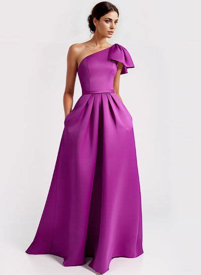 A Line Satin Pockets Evening Dresses With Cap Shoulder Missacc