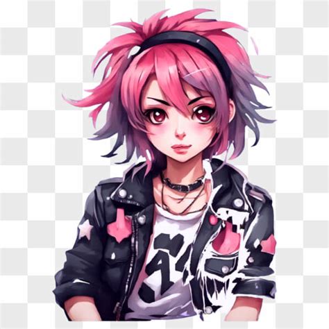 Download Kawaii Anime Girl With Pink Hair And Black Jacket Online Creative Fabrica