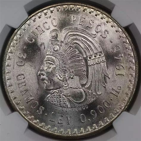 Mo Mexico Cuauhtemoc Silver Pesos Ngc Ms Cuauhtemoc Old