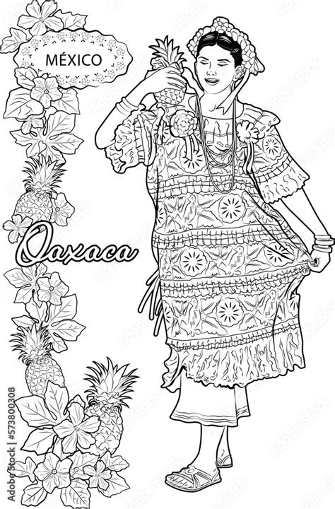 Bailarina Oaxaqueña De La Guelaguetza Baile Flor De Piña Ilustración