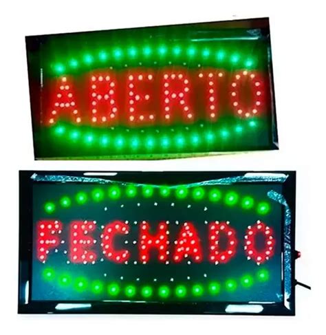 Placa Letreiro Painel Luminoso Led Aberto Fechado 2 Em 1