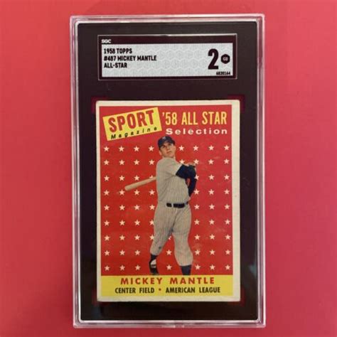 1958 Topps 487 Mickey Mantle All Star SGC 2 GOOD HOF New York Yankees