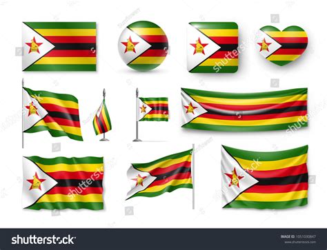 Set Zimbabwe Flags Banners Banners Symbols Stock Illustration