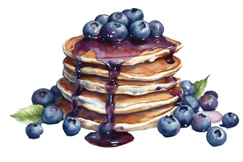 Blueberry Pancakes Watercolor Clipart Ai Generated Png