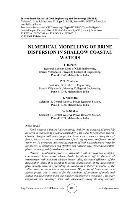 NUMERICAL MODELLING OF BRINE DISPERSION IN SHALLOW COASTAL WATERS | PDF