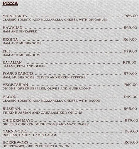 Menu at Rosewood Restaurant, Randburg