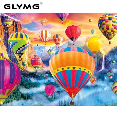 Glymg 5d Diy Diamond Painting Full Drill Hot Air Balloon Scenery