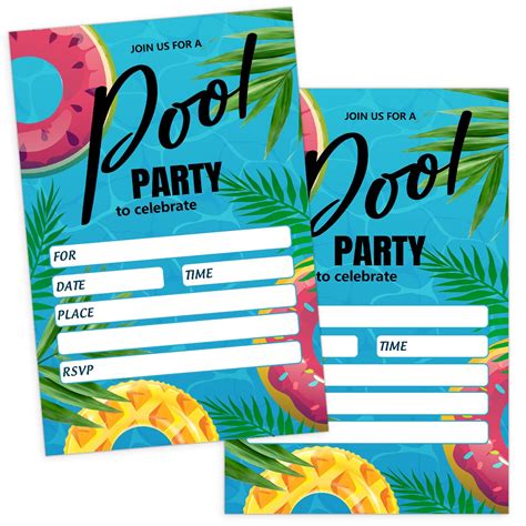 Misaidou 20 Birthday Party Invitation With Envelopes Pool Party Summertime Invitations Pool