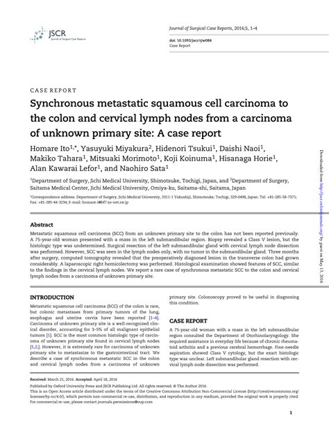 Pdf Synchronous Metastatic Squamous Cell Carcinoma To The Colon And Cervical Lymph Nodes From