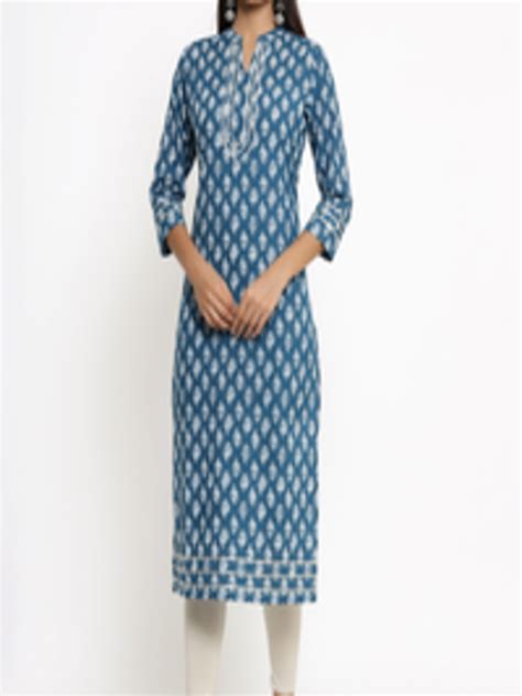 Buy Kipek Women Ethnic Motifs Printed Gotta Patti Indigo Cotton Kurta