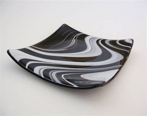 Black And White Swirl Fused Glass Sushi By Stainedglassyourway 3000 Fused Glass Plates