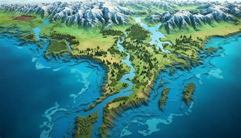 A stylized 3D map showing the worlds major rivers and lakes | Premium ...