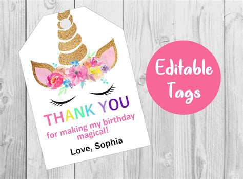 Unicorn Thank You Tags Unicorn Favor Tags Editable Pdf Etsy España