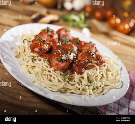 Spaghetti Pasta With Meatballs Stock Photo Alamy