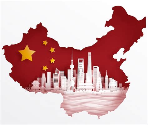 Premium Vector | Shanghai, China flag with world famous landmarks in ...