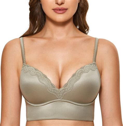 Dobreva Womens Push Up Bra Padded Wireless Floral Lace Bralette Longline Support Bras