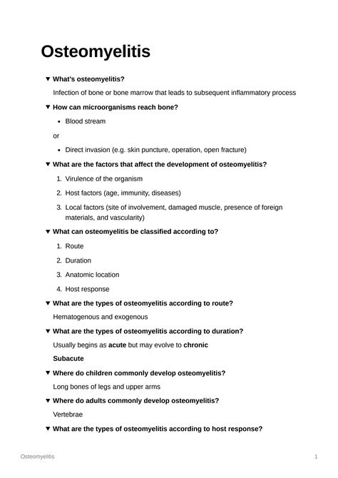 Solution Osteomyelitis Study Notes Studypool