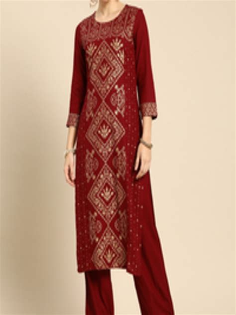 Buy Anouk Women Red Ethnic Motifs Printed Regular Kurta With Trousers