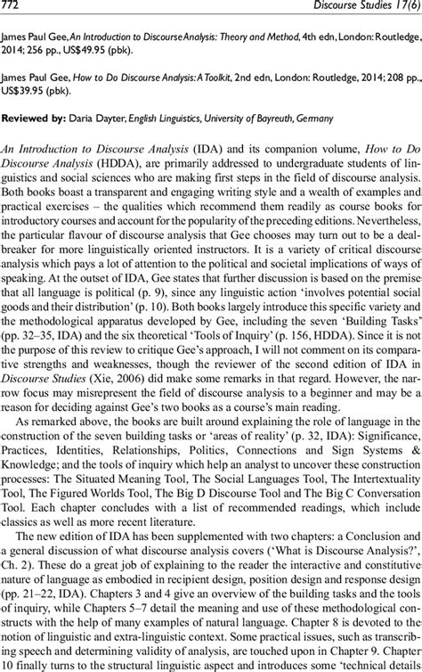 Book Review James Paul Gee An Introduction To Discourse Analysis