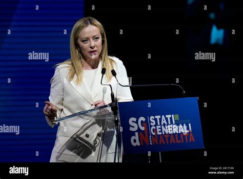 Giorgia Meloni Delivers Her Speech During Conference On Birthrate At Auditorium Della
