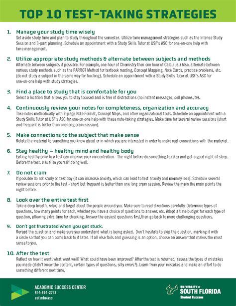 10 test taking strategies - ACADEMIC SUCCESS CENTER 814-974- usf/asc 1