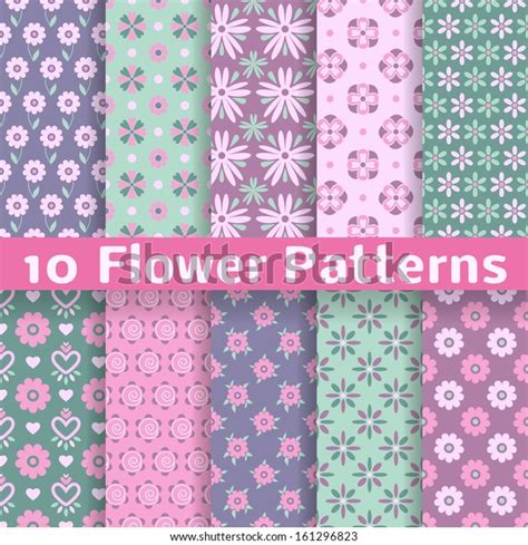 10 Romantic Flower Different Vector Patterns Stock Vector Royalty Free