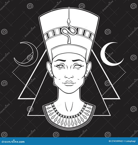 Nefertiti Ancient Egyptian Queen In Gothic Style Hand Drawn Vector