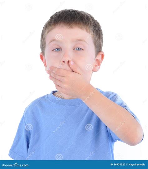 Surprised Boy with Secret on White Stock Photo - Image of talk, cover