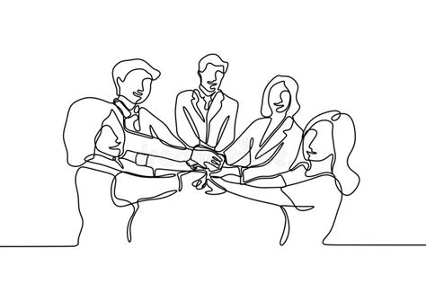 Continuous One Line Drawing of Group of Business Team Work Holding Hands Stock Vector ...